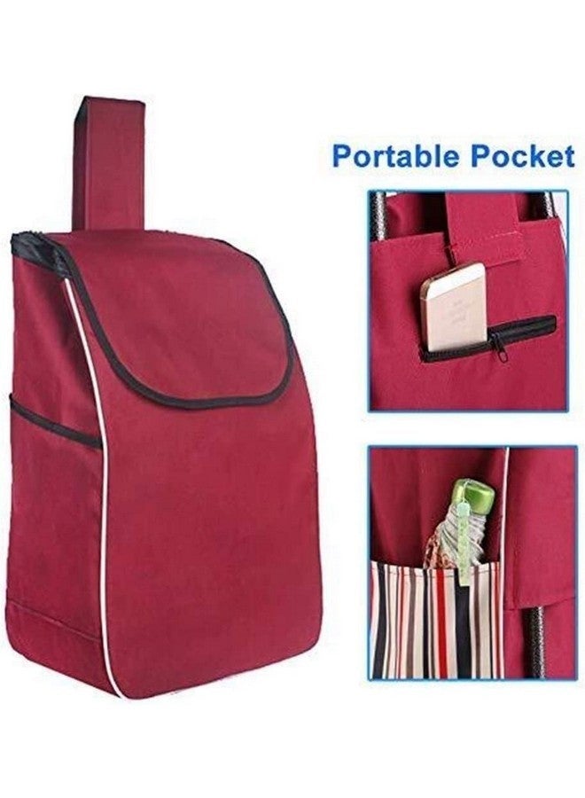 BucketList Shopping Cart Shopping Carry Shopping Trolley, Removable Bag, Folding Shopping Cart with Wheels Large and Lightweight Shopping Trolley (Wine Red) - Image 2