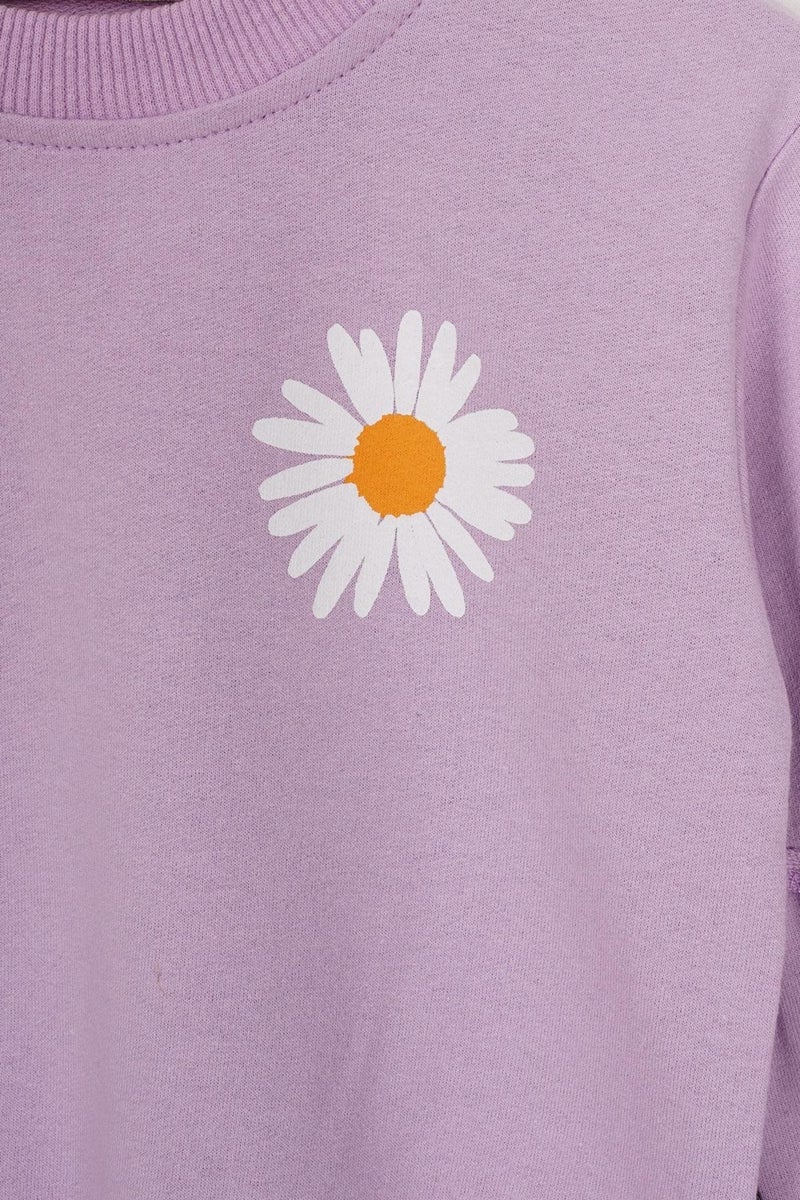 Zepkids Crew Neck Long Sleeve Flower Patterned Lilac Color Girl Tracksuit Set  - Image 2