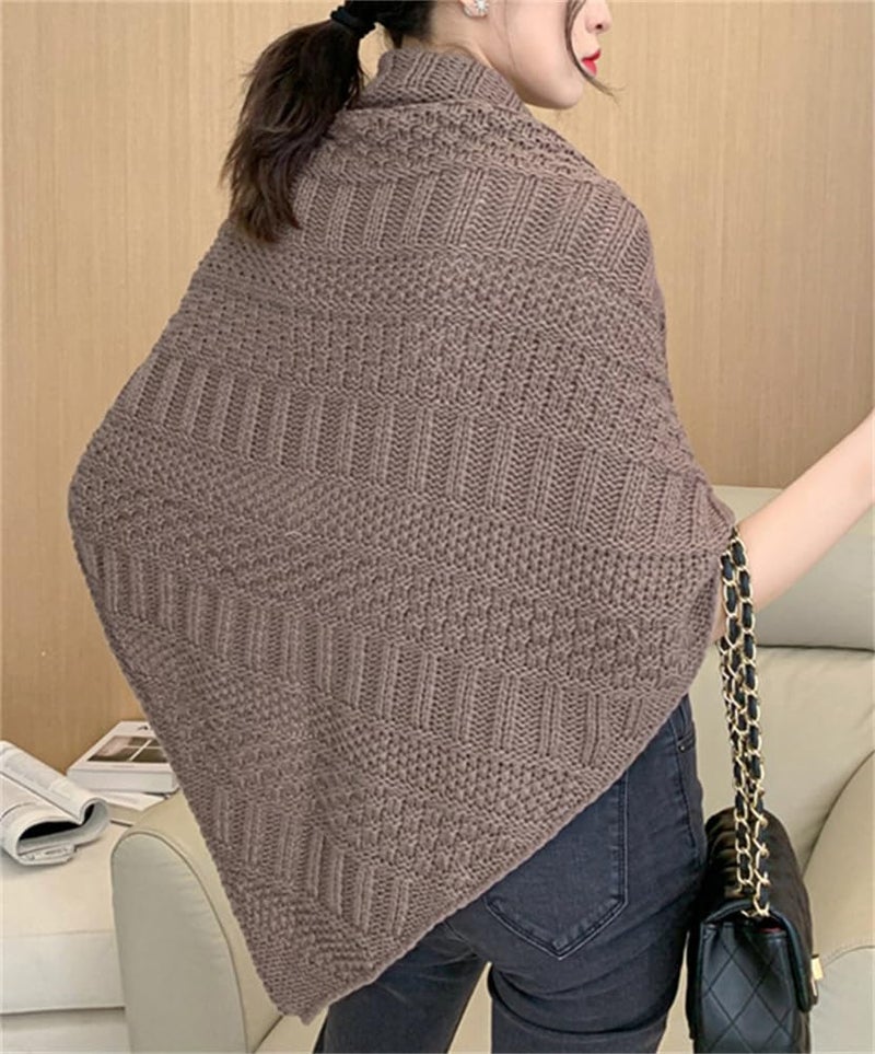 Pocadri Women's Triangle Knotted Shawl Wraps Casual Knitted Sweater Scarf Retro Cardigan Cape Travel Stoles Shoulder Tops - Image 2