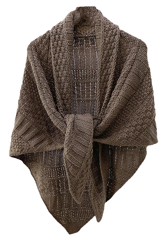 Pocadri Women's Triangle Knotted Shawl Wraps Casual Knitted Sweater Scarf Retro Cardigan Cape Travel Stoles Shoulder Tops - Image 1