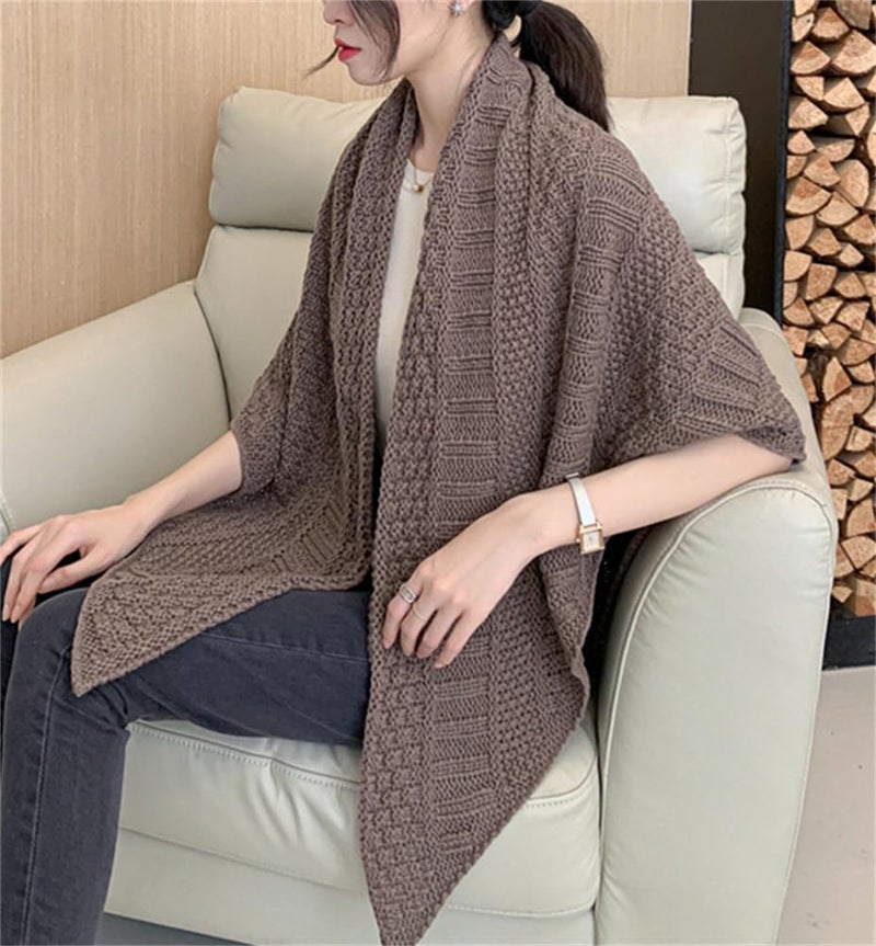 Pocadri Women's Triangle Knotted Shawl Wraps Casual Knitted Sweater Scarf Retro Cardigan Cape Travel Stoles Shoulder Tops - Image 4