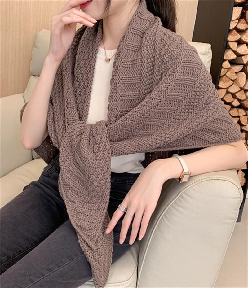 Pocadri Women's Triangle Knotted Shawl Wraps Casual Knitted Sweater Scarf Retro Cardigan Cape Travel Stoles Shoulder Tops - Image 3