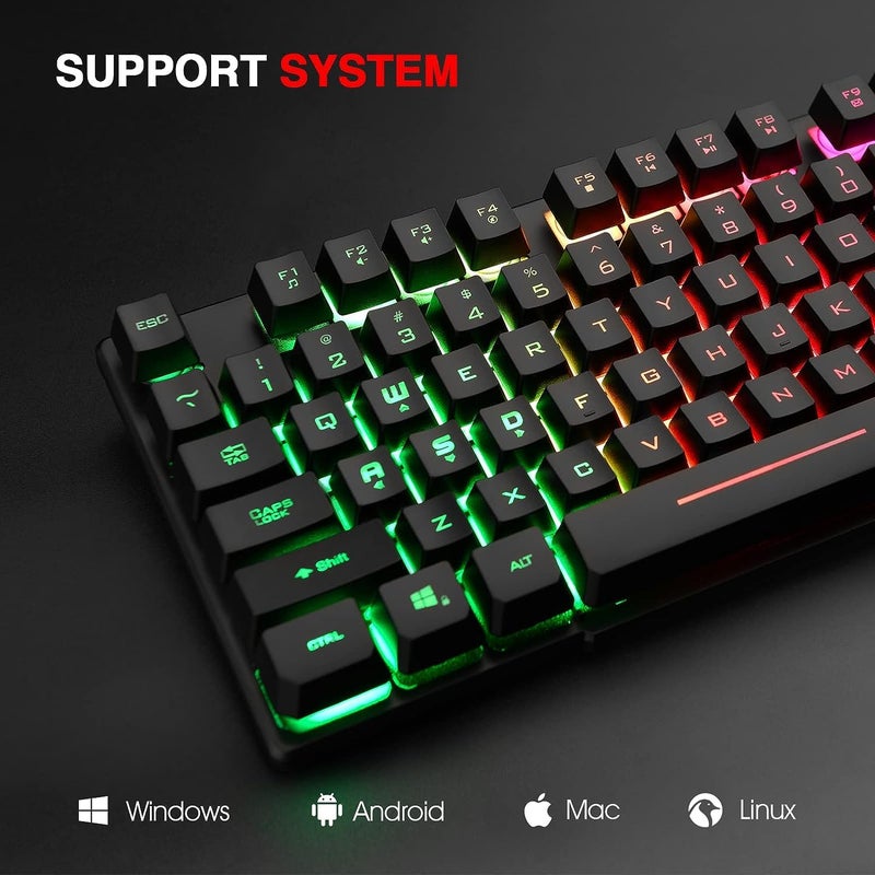 Rii RK100+ Multiple Color Rainbow LED Backlit Large Size USB Wired Mechanical Feeling Multimedia PC Gaming Keyboard,Office Keyboard for Working or Primer Gaming,Office Device - Image 5