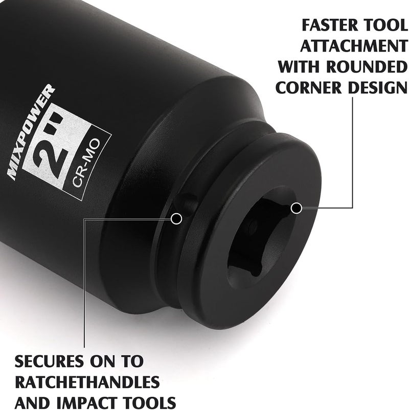 MIXPOWER 3/4" Drive Deep Impact Socket, CR-MO, 2", SAE, 6 Point, Axle Nut Impact Grade Socket for Easy Removal - Image 4
