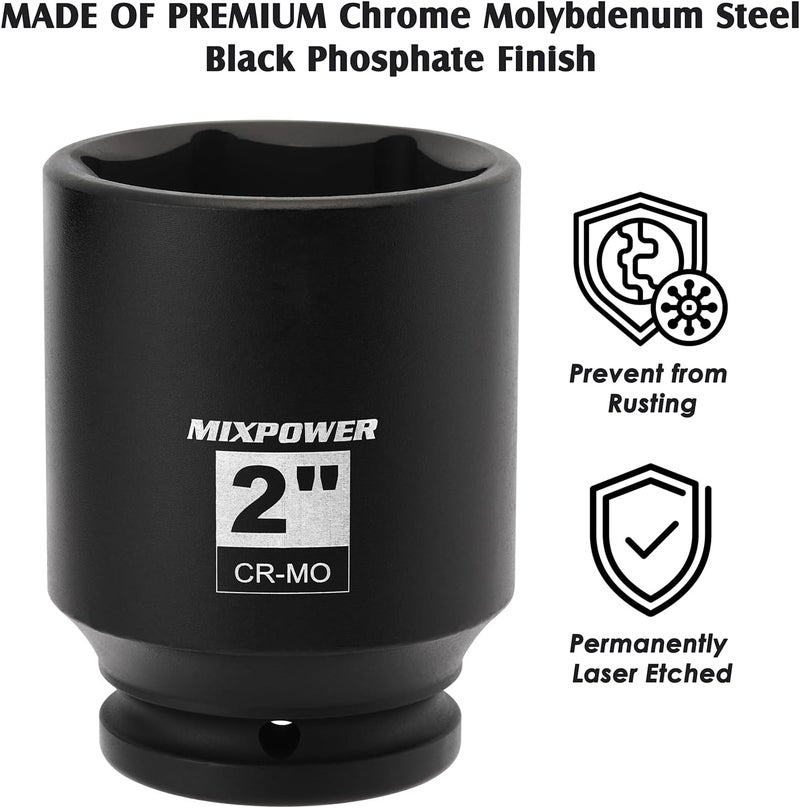 MIXPOWER 3/4" Drive Deep Impact Socket, CR-MO, 2", SAE, 6 Point, Axle Nut Impact Grade Socket for Easy Removal - Image 3