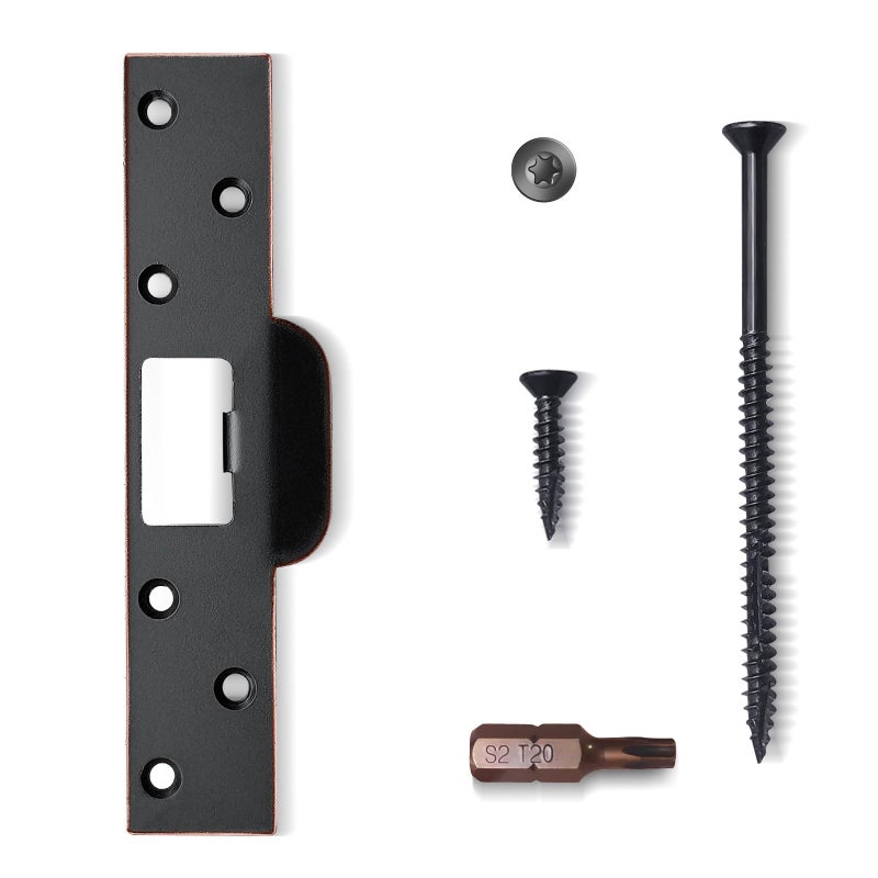 MOSECYOU Door Strike Plate 7" Oil Rubbed Bronze, Screw Holes Relocation for Repairing Damaged Worn Frame/Slot/Jamb, Large Hole to Fix Latch Sticking, Reinforcement Striker - Image 1