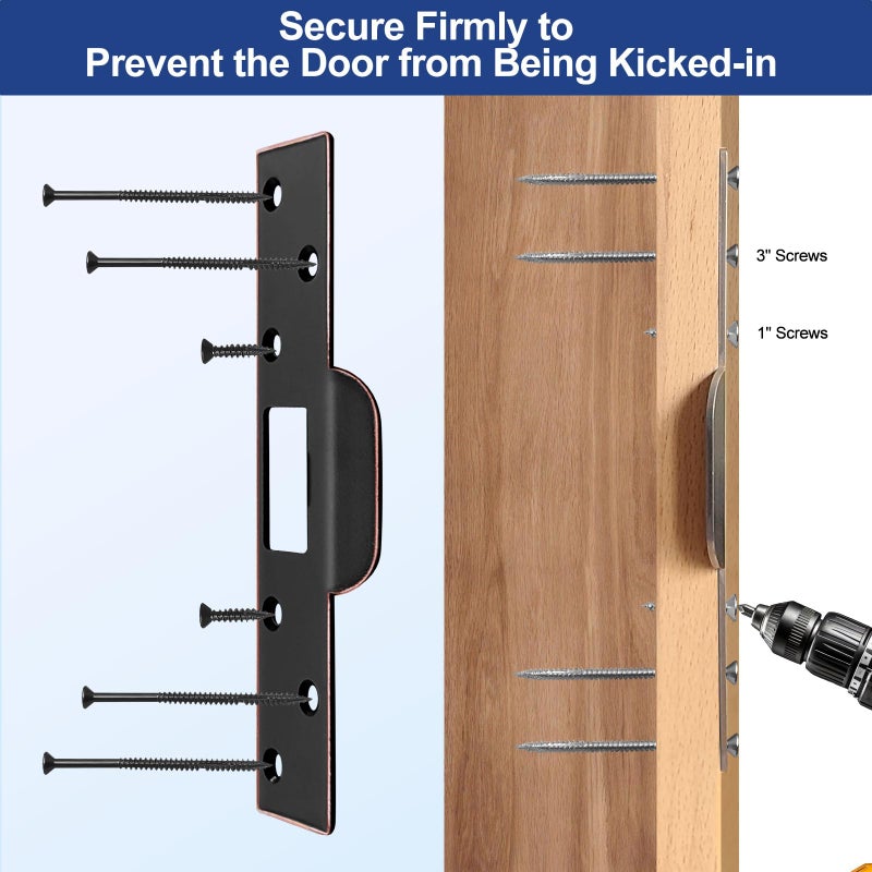 MOSECYOU Door Strike Plate 7" Oil Rubbed Bronze, Screw Holes Relocation for Repairing Damaged Worn Frame/Slot/Jamb, Large Hole to Fix Latch Sticking, Reinforcement Striker - Image 4