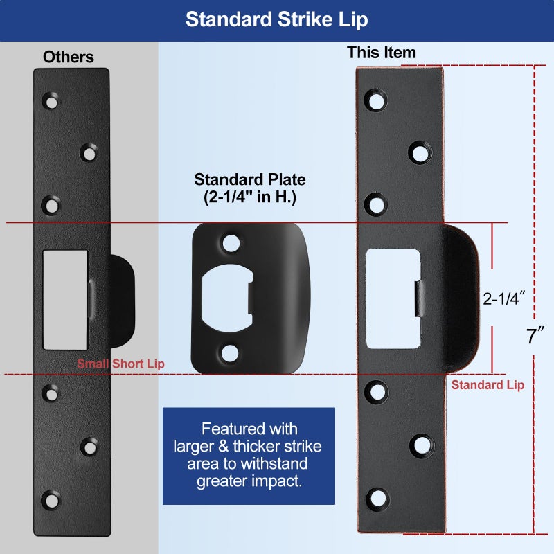 MOSECYOU Door Strike Plate 7" Oil Rubbed Bronze, Screw Holes Relocation for Repairing Damaged Worn Frame/Slot/Jamb, Large Hole to Fix Latch Sticking, Reinforcement Striker - Image 2