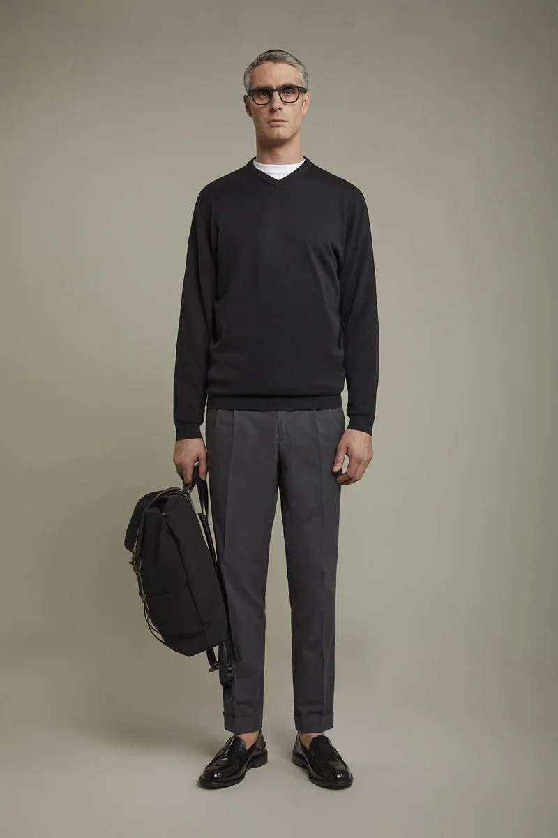 دوبل غانغر Men's v neck sweater 100% cotton regular fit - Black