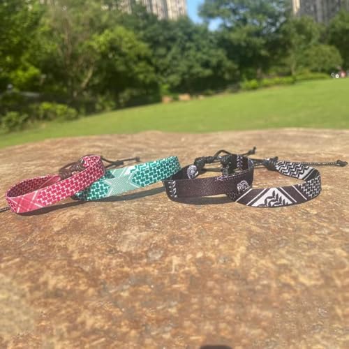 EXPHAIN 4 Pieces Palestinian Keffiyeh Bracelet for Women Men Handmade Adjustable Woven Fabric Braceletss Jewelry - Image 4