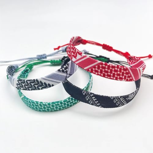 EXPHAIN 4 Pieces Palestinian Keffiyeh Bracelet for Women Men Handmade Adjustable Woven Fabric Braceletss Jewelry - Image 3
