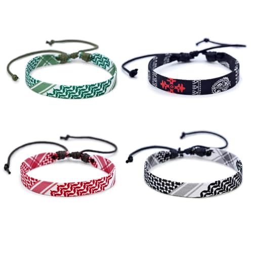 EXPHAIN 4 Pieces Palestinian Keffiyeh Bracelet for Women Men Handmade Adjustable Woven Fabric Braceletss Jewelry - Image 1