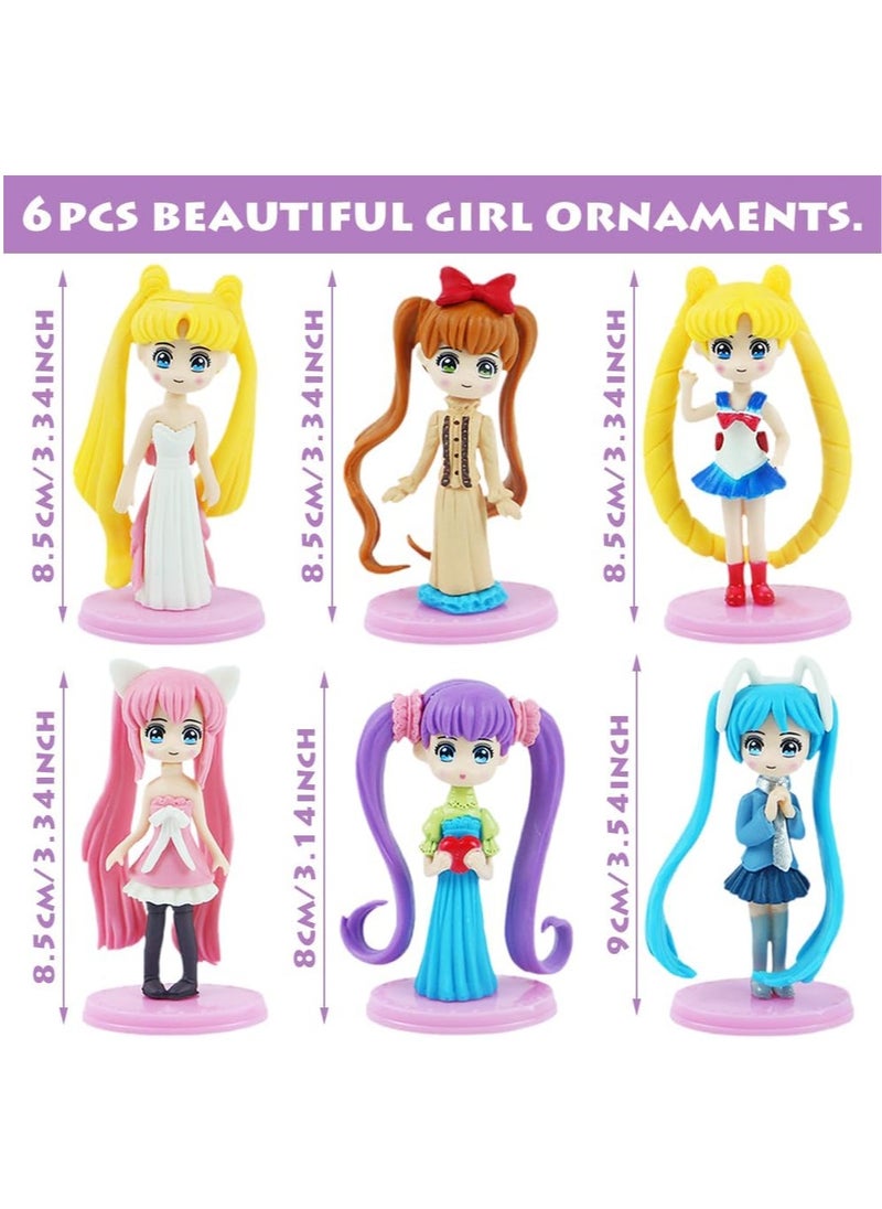 MileMelo 6Pcs Sailor Moon Anime Figure Wopin Sailor Moon Ornaments Party Supplies,Cake Decoration Cupcake Topper Decor Ornaments Party Supplies for Kids and Girls Birthday Party Supplies  - Image 2