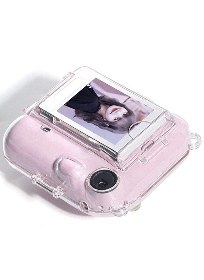 Fankalo حافظة كاميرا شفافة لكاميرا Fujifilm Instax Mini 12 الفورية، حافظة صلبة Mini 12 مع جيب للصور يحمل على الظهر وحزام كتف قابل للتعديل وملصق كاميرا لطيف (وردي)  - Image 5