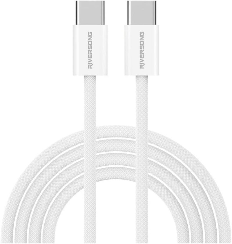 RIVERSONG 60W Type-C to Type-C Charging Cable (1 Meter), PVC+High Density Braided Wire, Charge & Sync, 3A Fast Charging, Wide Compatibility, Lotus 10, Light Gray - Image 1