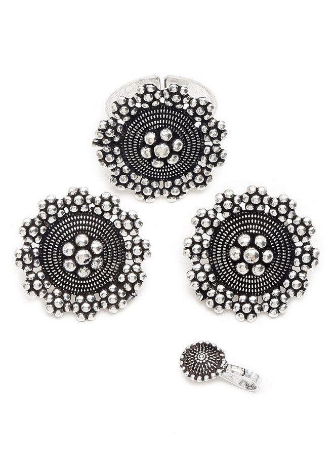 YouBella Jewellery Set for Women Oxidised Silver Tradtional Necklace Jewellery Set with Earrings , Rings and Nose Clip for Girls and Women (YBNK_50346) - Image 3