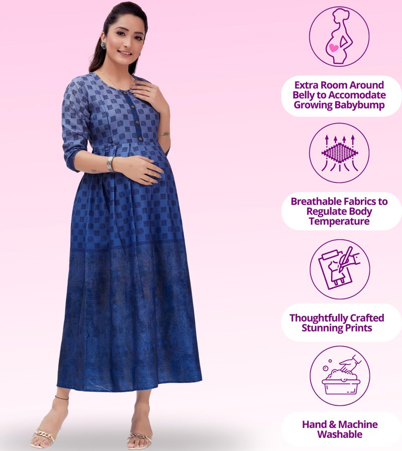 RITIJYA Feeding Kurtis for Women with Zip | Maternity Gown Pregnancy Dress for Nursing Mothers | Viscose Rayon | Maternity Wear Feeding Dress Tops (M,Blue, 9018_38) - Image 3