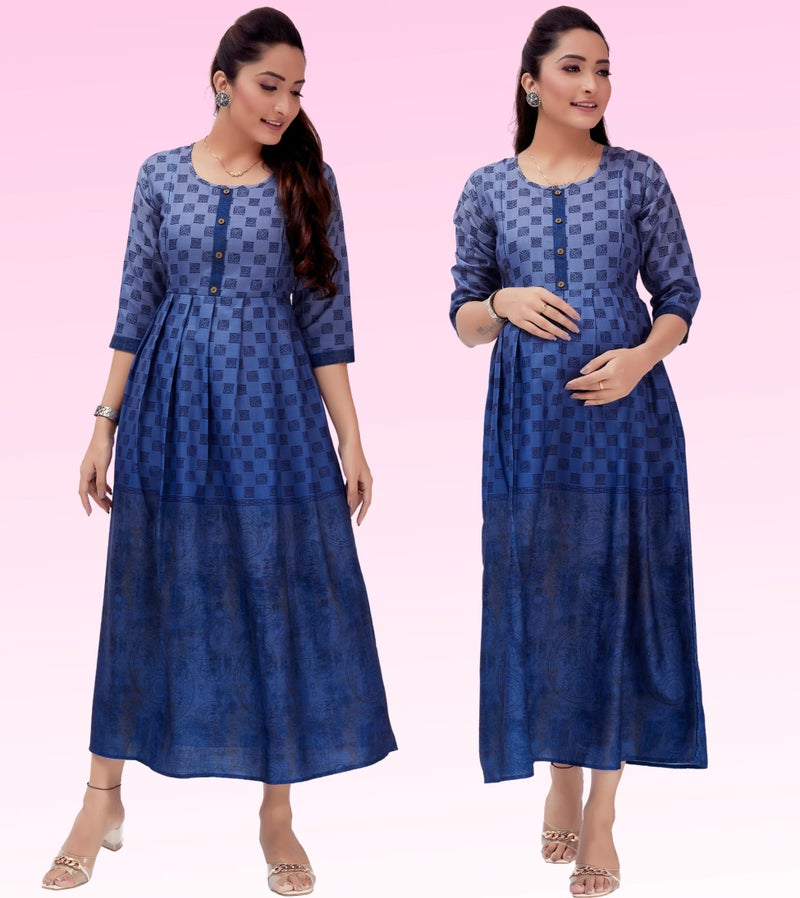 RITIJYA Feeding Kurtis for Women with Zip | Maternity Gown Pregnancy Dress for Nursing Mothers | Viscose Rayon | Maternity Wear Feeding Dress Tops (M,Blue, 9018_38) - Image 4