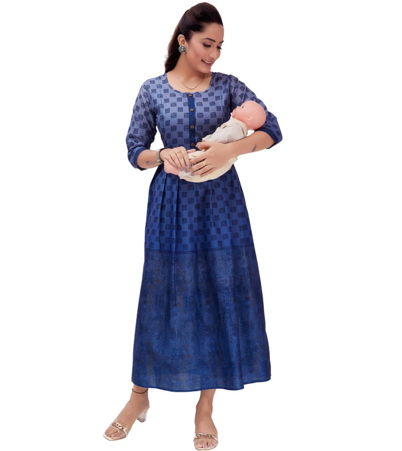 RITIJYA Feeding Kurtis for Women with Zip | Maternity Gown Pregnancy Dress for Nursing Mothers | Viscose Rayon | Maternity Wear Feeding Dress Tops (M,Blue, 9018_38) - Image 1