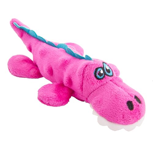 goDog Just For Me Gators Squeaky Plush Dog Toy Chew Guard Technology Pink Mini - Image 1