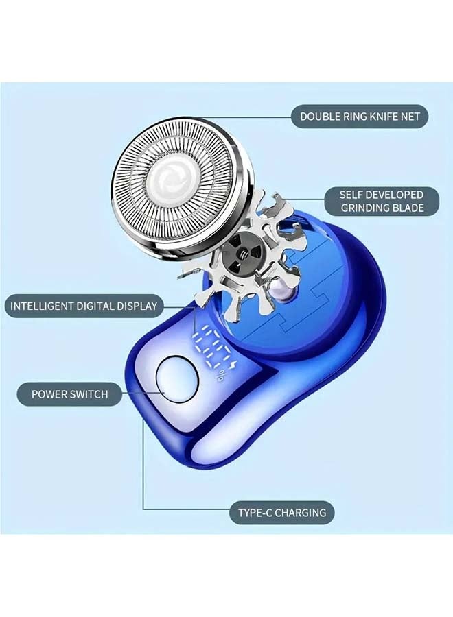 ماكينة حلاقة كهربائية صغيرة قابلة لإعادة الشحن للرجال، كبسولة كهربائية فعالة، نوع الجيب، محمولة للاستخدام الخارجي، شفرة مزدوجة الحلقة، شبكة ذكية، شاشة رقمية، رأس شفرة قابل للفصل، تنظيف سهل، شحن عالي السرعة من النوع C، ركوب خالٍ من القلق FH060-3 (أزرق) - Image 3