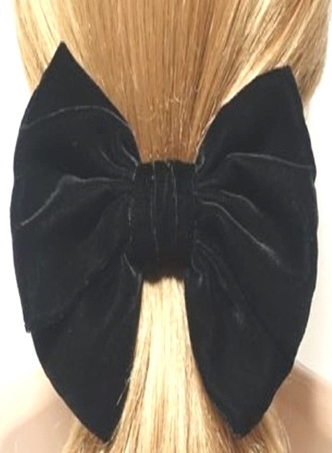 IBDA Black Velvet Hair Bow for Women Stylish Scrunchie, Ponytail Holder, Handmade with Bobble Hair Tie, Rubber/Elastic Head Band Accessories - Image 2