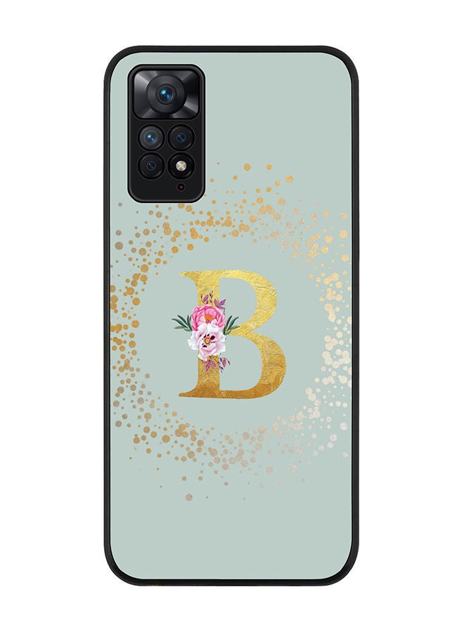 Stylizedd Rugged Black edge case for Redmi Note 11 4G/Redmi Note 11S Slim fit Soft Case Flexible Rubber Edges Anti Drop TPU Thin Cover - Custom Monogram Initial Letter Floral Pattern Alphabet - B (Light Grey ) - Image 1