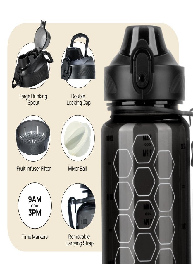 INEVIFIT 3-in-1 Sports Water Bottle 34oz 1L Hydration Tracking Water Bottles with Daily Time Marker BPA Free Tritan Leak Proof with Fruit Infuser Filter, Mixer Ball, Insulating Sleeve & Carrying Strap - Image 3