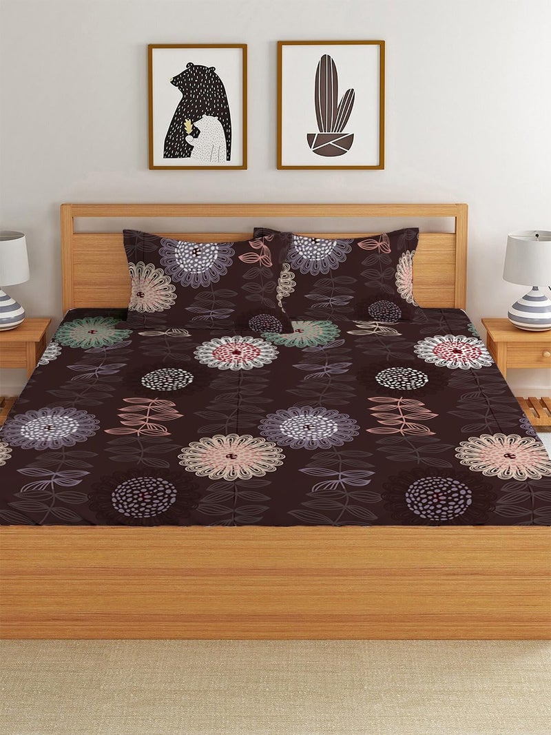 LOOMLYFE 300 TC Cotton Feel Glace Cotton Elastic Fitted Printed King Size Double Bed Bedsheet with 2 Pillow Covers Fits Upto 8 inches Mattress, Size- 72X78 Inches, Circle Brown - Image 2