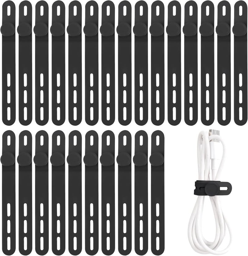 Oligei 25 Pcs Silicone Cable Ties, Cable Ties Reusable, High Elasticity Cord Wraps for Electrical Cords, Cord Organizer for Earphone, Phone Charger(Black) - Image 1