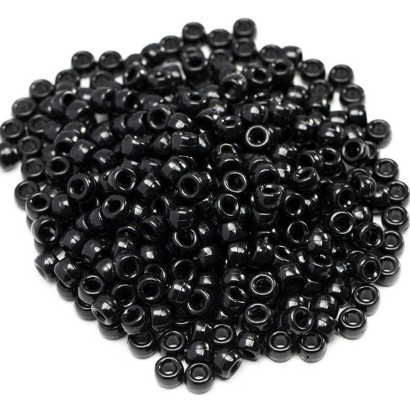 Gxueshan 1000 Pcs Acrylic Black Pony Beads 6x9mm Large Hole Pen Hair Kandi Beads Bulk for Friendship Bracelet Necklace Jewelry Making Earring Braiding Kit - Image 2
