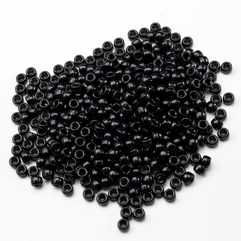 Gxueshan 1000 Pcs Acrylic Black Pony Beads 6x9mm Large Hole Pen Hair Kandi Beads Bulk for Friendship Bracelet Necklace Jewelry Making Earring Braiding Kit - Image 3