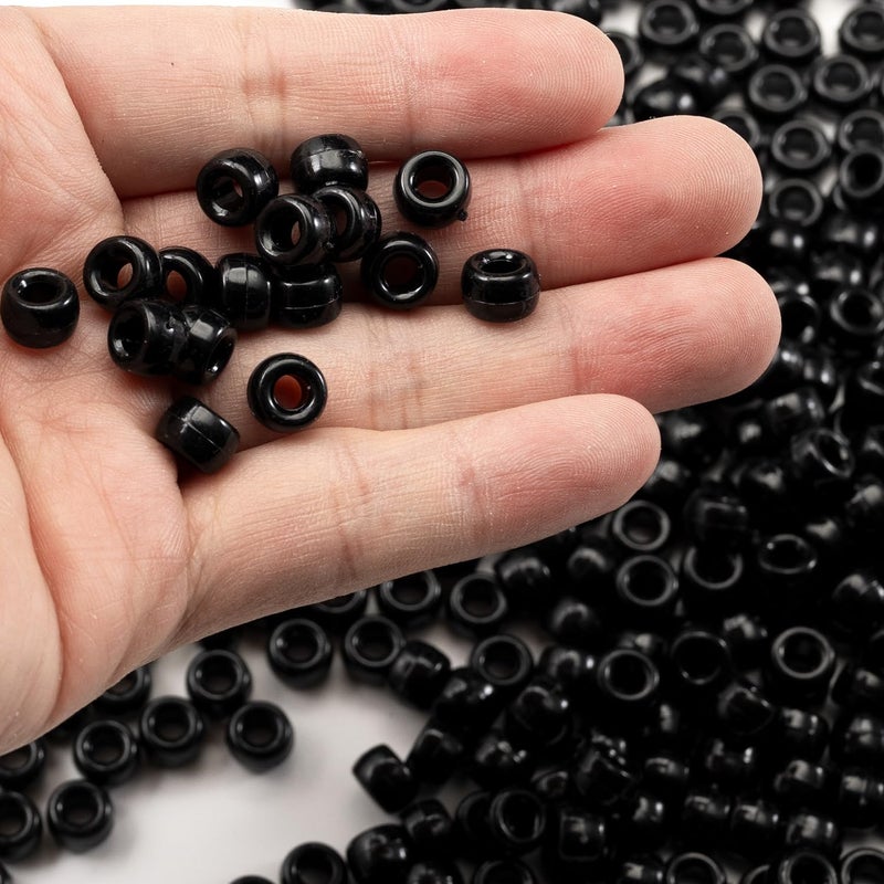 Gxueshan 1000 Pcs Acrylic Black Pony Beads 6x9mm Large Hole Pen Hair Kandi Beads Bulk for Friendship Bracelet Necklace Jewelry Making Earring Braiding Kit - Image 4