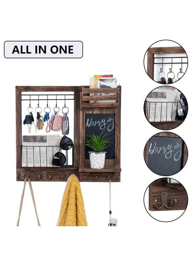 Dhmkfly Key Holder Wall Mail Key Holder Wooden Hanging Mail Storage For Entryway Mail Holder Wall Decorative With 5 Double Hooks And Chalkboard Burnt Paulownia  - Image 3