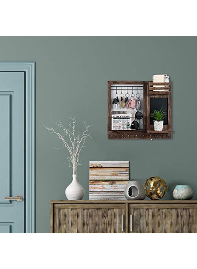 Dhmkfly Key Holder Wall Mail Key Holder Wooden Hanging Mail Storage For Entryway Mail Holder Wall Decorative With 5 Double Hooks And Chalkboard Burnt Paulownia  - Image 4