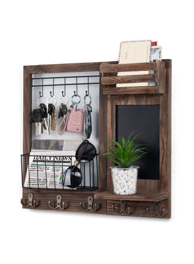 Dhmkfly Key Holder Wall Mail Key Holder Wooden Hanging Mail Storage For Entryway Mail Holder Wall Decorative With 5 Double Hooks And Chalkboard Burnt Paulownia  - Image 5