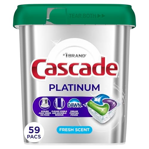 Cascade Platinum Dishwasher Pods, Dishwasher Detergent, Dish Detergent Soap, Fresh, 59 Count - Image 1
