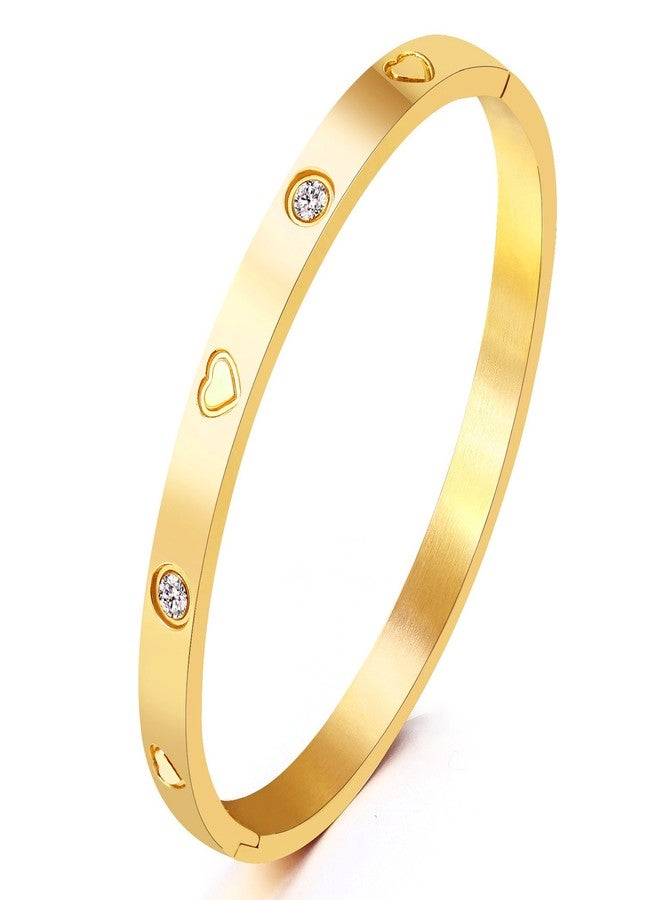 MVCOLEDY Valentines Day Gifts Jewelry Gold/White Gold Plated Bangle Bracelet Heart Stone Stainless Steel with Crystal Bangle Bracelets for Women Jewelry Size 6.7 Inches (Heart of Gold) - Image 1