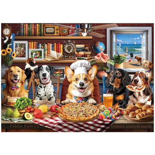BenBen Puzzles for Adults 1000 Pieces Dogs Dinner Party Dog Jigsaw Puzzle with Patterns on Back Funny Animal Puzzle Challenging Puzzles for Family Game Night Home Dcor - Image 1