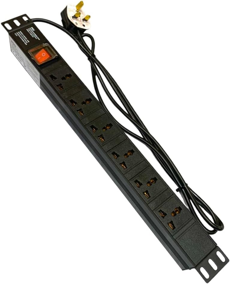 إكس فورم XForm 1U مثبت على الرف 6 منافذ؛ قابس بريطاني 13 أمبير PDU شريط طاقة مقبس خزانة الشبكة؛ كابل تمديد 1.8 متر؛ ألومنيوم أسود اللون - Image 1