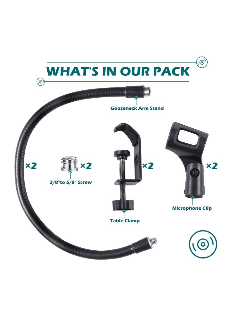 Microphone Arm, Flexible Desk Mic Stand, 360° Adjustable Stand W/ 3/8 to 5/8 Adapter, Clip Holder, Upgraded Table Clamp 2 Pcs - Image 2