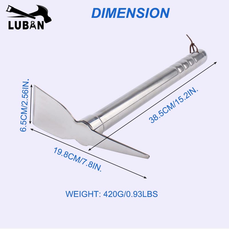 LUBAN Stainless Steel Garden Hoe Pick 15-inch Length Lightweight Weather Resistant Metal Multipurpose Hand Tool for Gardening Cultivator Weeding Seeding Turning Soil - Image 2