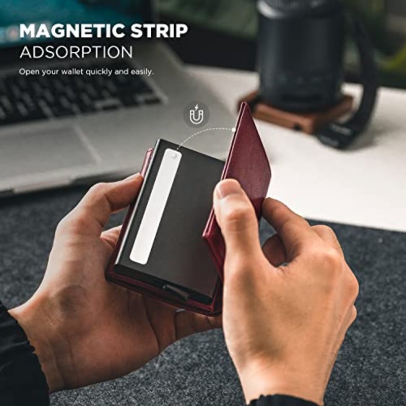 حامل بطاقة الائتمان مع حجرة الأوراق النقدية، حجب RFID، وظيفة منبثقة، جلد طبيعي، أسود، محفظة حمل يومية رفيعة وآمنة مع نافذة لبطاقة الهوية - Image 4