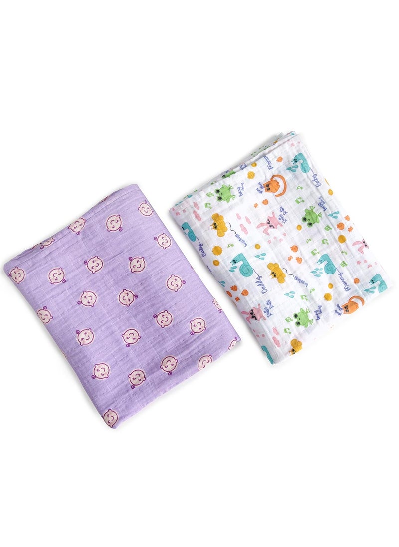 Milk&Moo Milk&Moo Friends Baby Swaddle Blanket, Oeko Tex Certified 100%Cotton, Muslin Swaddle Blankets, Ultra Soft, Breathable, Lightweight, Set of 2 Muslin Blanket for Boys and Girls  - Image 1