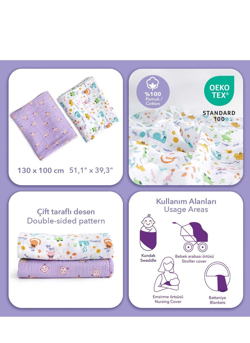 Milk&Moo Milk&Moo Friends Baby Swaddle Blanket, Oeko Tex Certified 100%Cotton, Muslin Swaddle Blankets, Ultra Soft, Breathable, Lightweight, Set of 2 Muslin Blanket for Boys and Girls  - Image 4