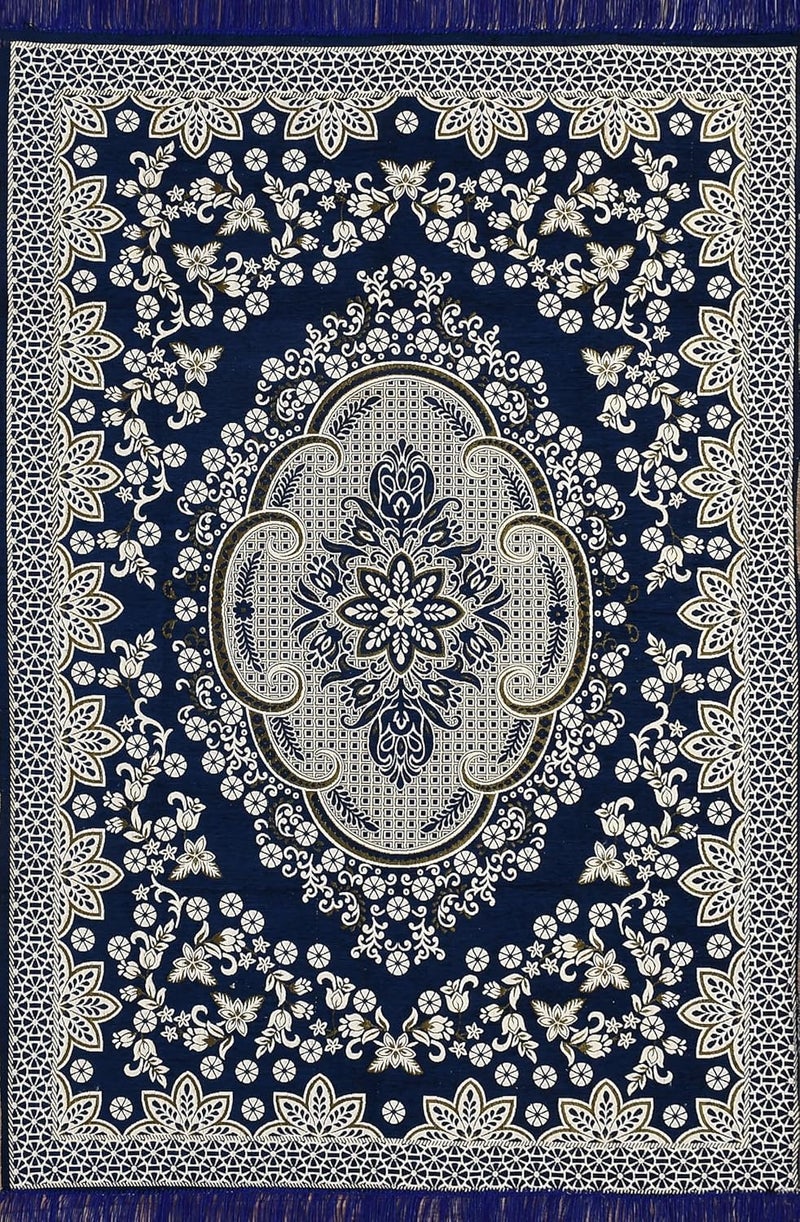 PEPONI Heavy Fabric Velvet Touch Bedroom, Hall, Living Room, Drowing Room, Yoga Hall Designer Velvet Rectangle Carpet |60" Inch X 84" Inch | 5 Feet X 7 Feet I 150 Cm X 210 Cm (Blue, 5/7 Ft) - Image 2