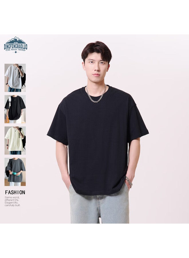 Dingfengbaoluo Style Solid Color Pure Cotton Short-sleeve T-shirt For Men, Summer Basic Loose Undershirt Inner Layer Gh255 Black XL - Image 3