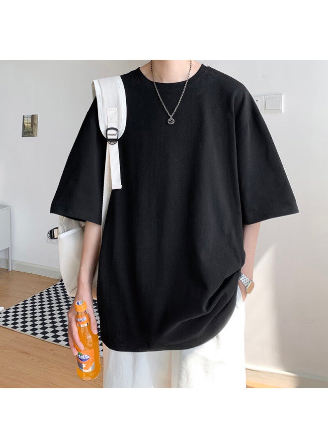 Dingfengbaoluo Style Solid Color Pure Cotton Short-sleeve T-shirt For Men, Summer Basic Loose Undershirt Inner Layer Gh255 Black XL - Image 1