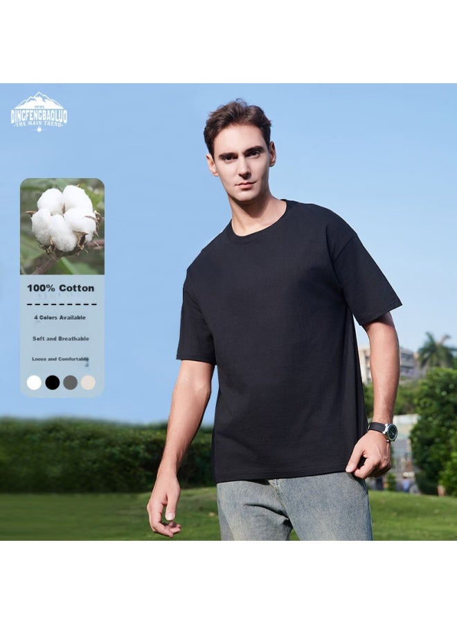 Dingfengbaoluo Style Solid Color Pure Cotton Short-sleeve T-shirt For Men, Summer Basic Loose Undershirt Inner Layer Gh255 Black XL - Image 4
