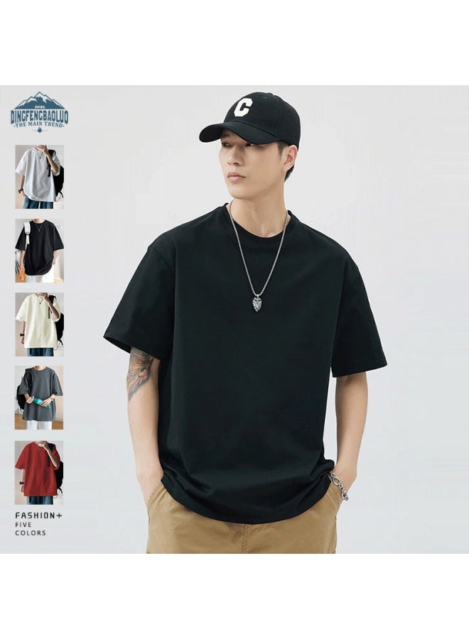 Dingfengbaoluo Style Solid Color Pure Cotton Short-sleeve T-shirt For Men, Summer Basic Loose Undershirt Inner Layer Gh255 Black XL - Image 2